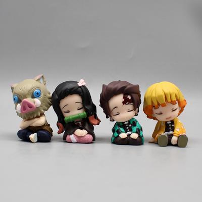 4pcs Demo Slayer Gk Kamado Tanjirou Kamado Nezuko Q Edition Shoulder To Shoulder Sleep Desktop Decoration Model Children ToyGift