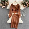 Fashion Comfy Women Dress Elegant Two Piece Set Knitted Tops And Pencil Skirts Office Style Ladies Skirt
