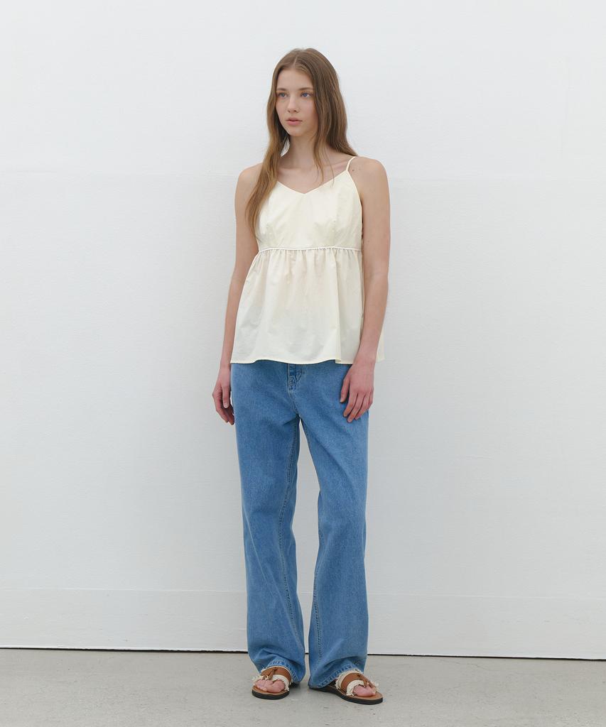 CLUNY Summer Strap Shirring Peplum Blouse - Cream Butter