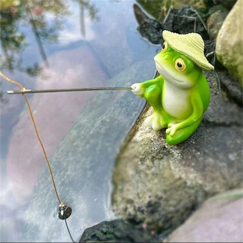 Funny Frogs Panda Fishing Statue for Garden Outdoor Decors Resins Animal Miniature Figurine Landscape Sculpture Ornament