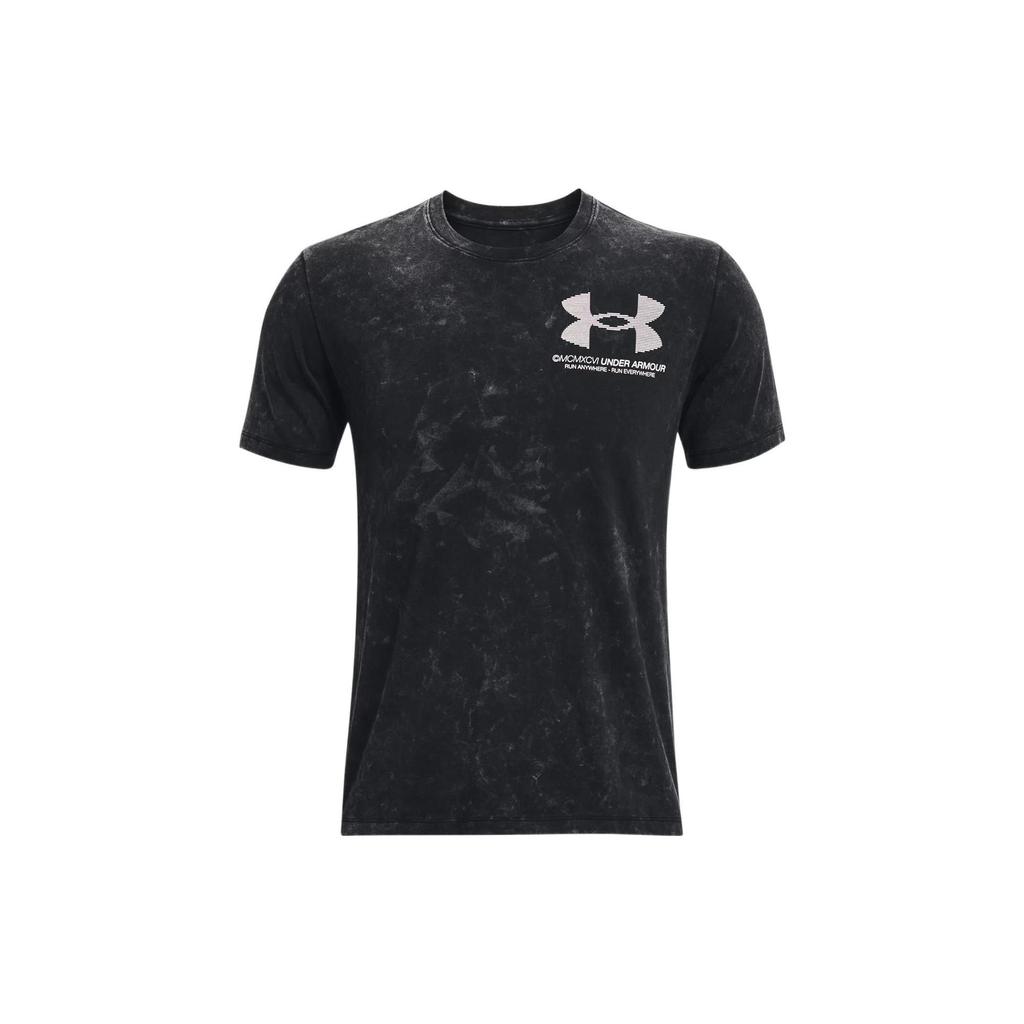 Under Armour Big Logo Print Running Sports American Vintage Crew Neck Short Sleeve T-Shirt Men Tops Black 1372590-001