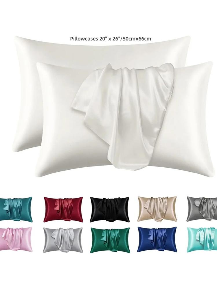 2pc Polyester Pillowcase For Skin And Hair Satin PillowCases Soft Breathable Smooth Cooling Pillow Covers For Sleeping.