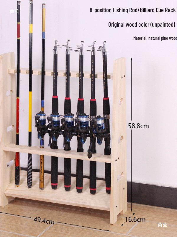 10-Tier Solid Wood Floor-Standing Fishing Rod and Pool Cue Storage Rack