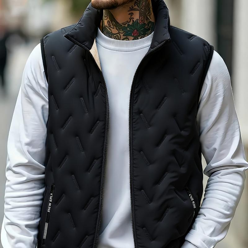 Men's -Lined Thickened Casual Vest Jacket, Lightweight Running Jacket, Warm Sports Vest with Stand Collar, Suitable for Autumn and Winter Wear