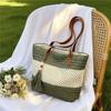 Woven Straw Tote Bag Women Summer Beach Handbag Natural Rattan Shoulder Bag Casual Vacation Style Bag