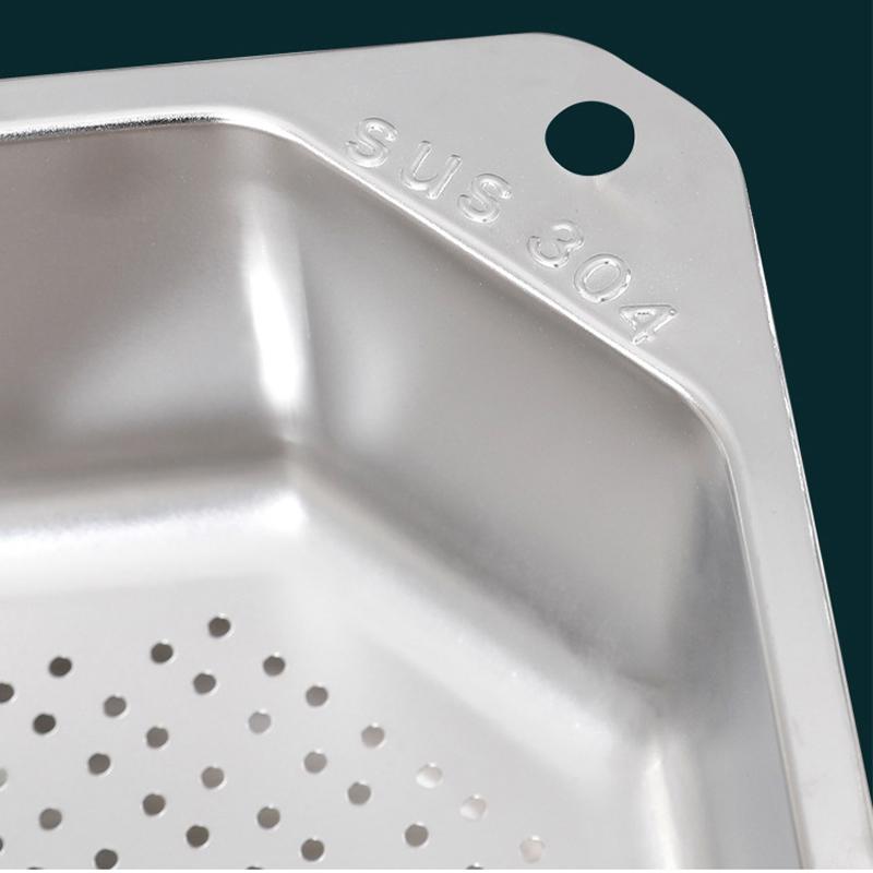 Stainless Steel Drain Basket Triangular Kitchen Sink Rack Self Adhesive Wash Basin Sink Filter Bowl with Hook Fruit Container