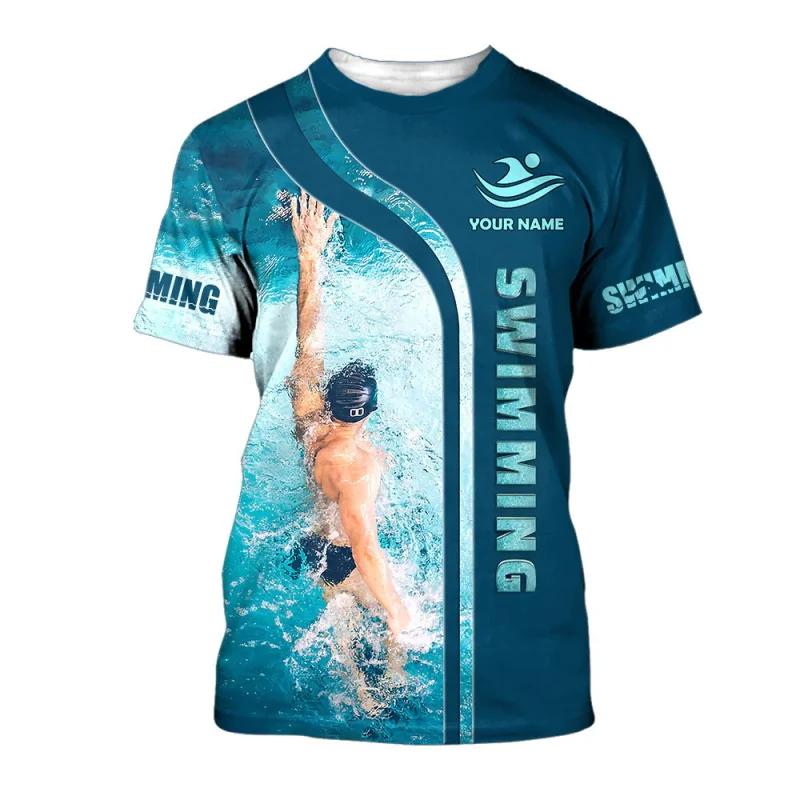 

Чоловіча футболка з індивідуальним ім ям та графікою для плавання, 3D-друк, коротка футболка з круглим вирізом, одяг, подарунок для любителів плавання 6XL