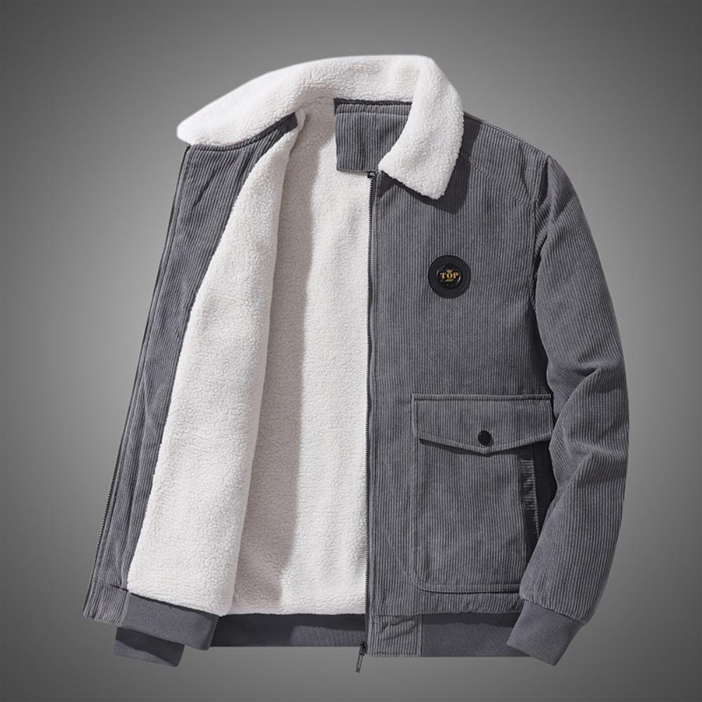 Corduroy lamb wool jacket men's winter loose fleece thickened casual lapel jacket men's clothes
