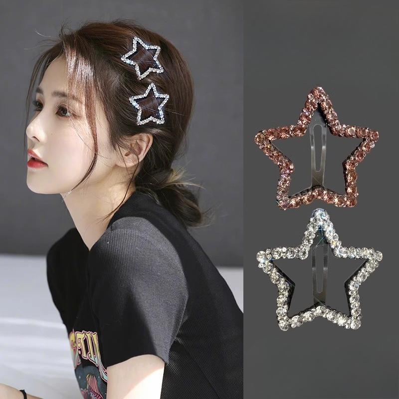 2pcs Rhinestone Five Pointed Star Hair Clips Female Forehead Bangs Edge Clip Hair Side Clips Broken Hairpin Styling BB Clip New