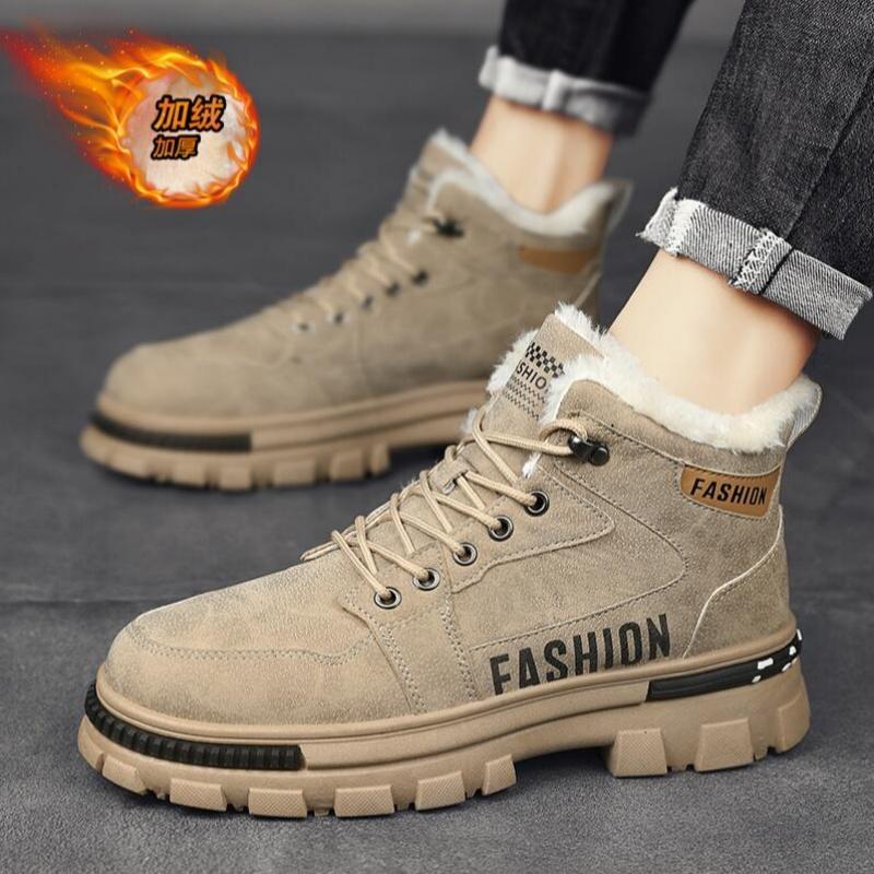 Men Snow Boots Winter Anti Slip Plush Indoor Warm Cold Proof Snow Boots High Top Platform Lace Up Outdoor Sport Work Boots