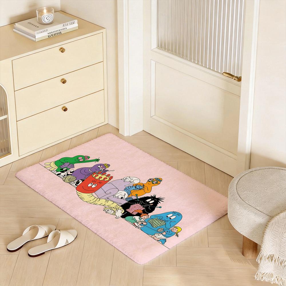Tappetino da Pavimento Ecologico Barbapapa Cartone Animato - Zerbino in Flanella Antiscivolo Inodore Tappeto da Interni Morbido a Pelo Corto Tappetino per la Casa