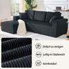 Fully Compressed L-shaped Corduroy Sofa, 2-person Seating Group + Chaise Longue Corner, Soft High-density Foam Padding, for Living Room, Black