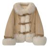Imitation fox fur integrated locomotive jacket women's autumn and winter short 2024 new suede cotton clothing