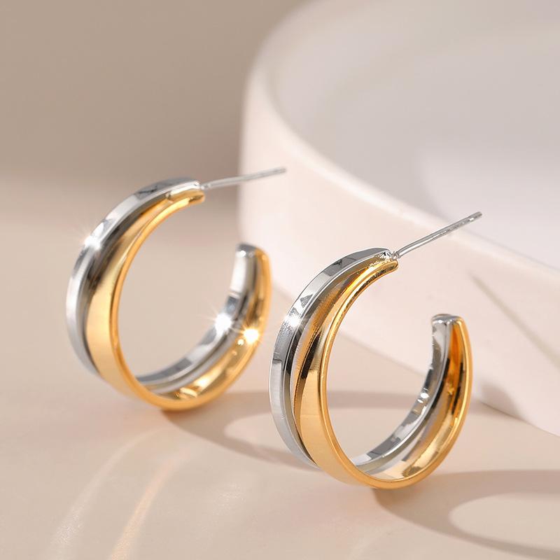 Color Block Gold Silber Zweifarbig Kreuz Design Personalisierte Metall Chic Steckerohrringe Für Frauen