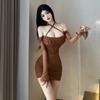 Spice Girl Sexy Night Show Square Collar Low Chest Long Sleeve Spring and Autumn New Tight Hip Wrap Thin Pleated Dress Women