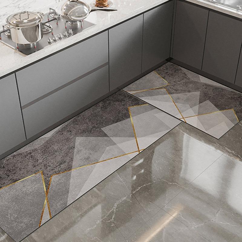 Carpet for Kitchen Waterproof Floor Mat Pvc Leather Foot Mats Non-slip Oil Proof Carpet Long Carpets Grey Home Decoration Rug