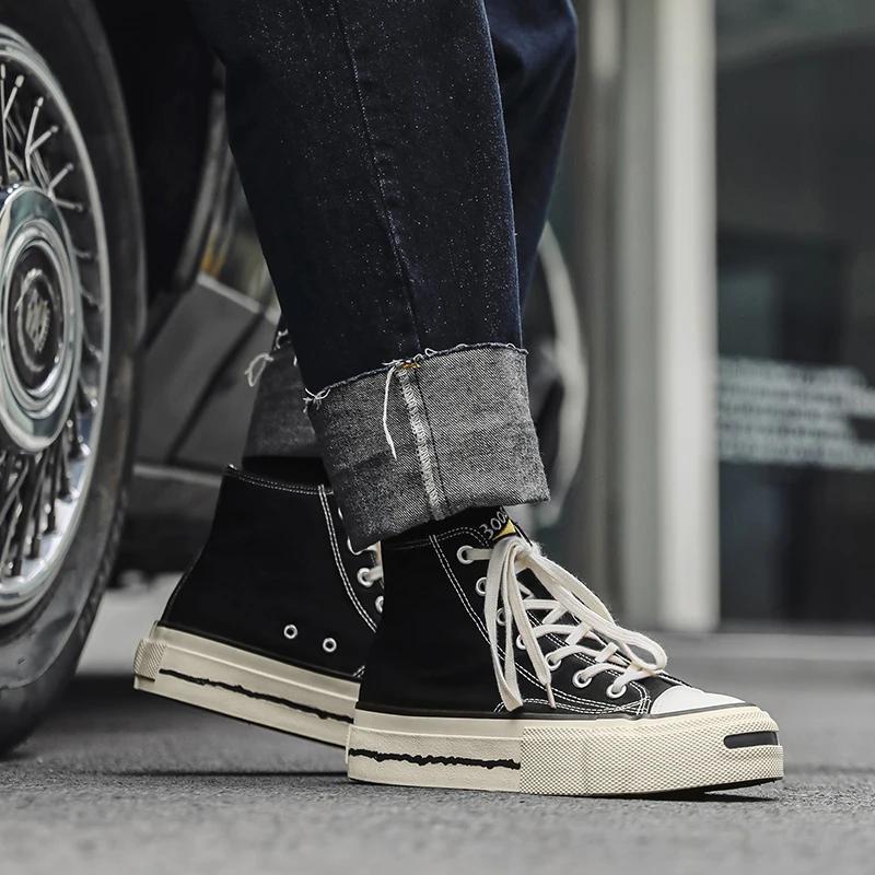 Shoes for Boys Retro and Versatile Niche and Personalized Trendy Men Canvas Shoes for Summer and Spring High-top Skateboard