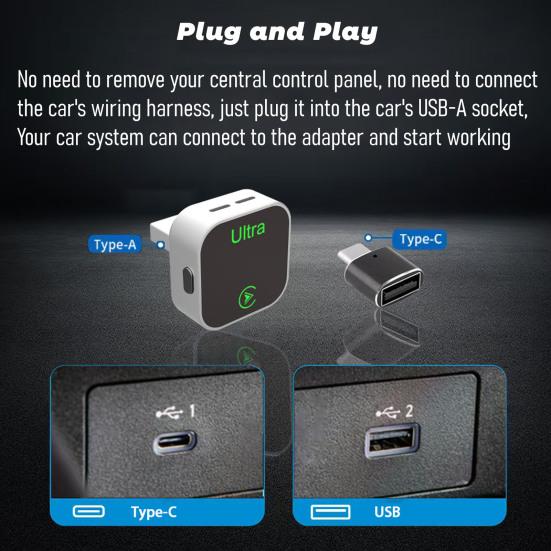 Mini Wireless Adapter for IPhone And for Android Wired To Wireless Bluetooth-compatible Adapter for Cars Fast Auto Connect USB Dongle