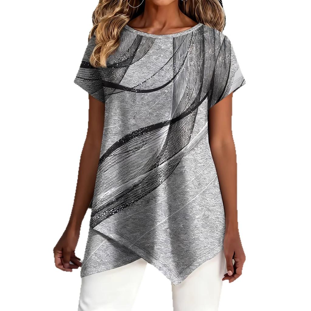 1116 spring and summer fashion new round neck art line pattern printing, simple