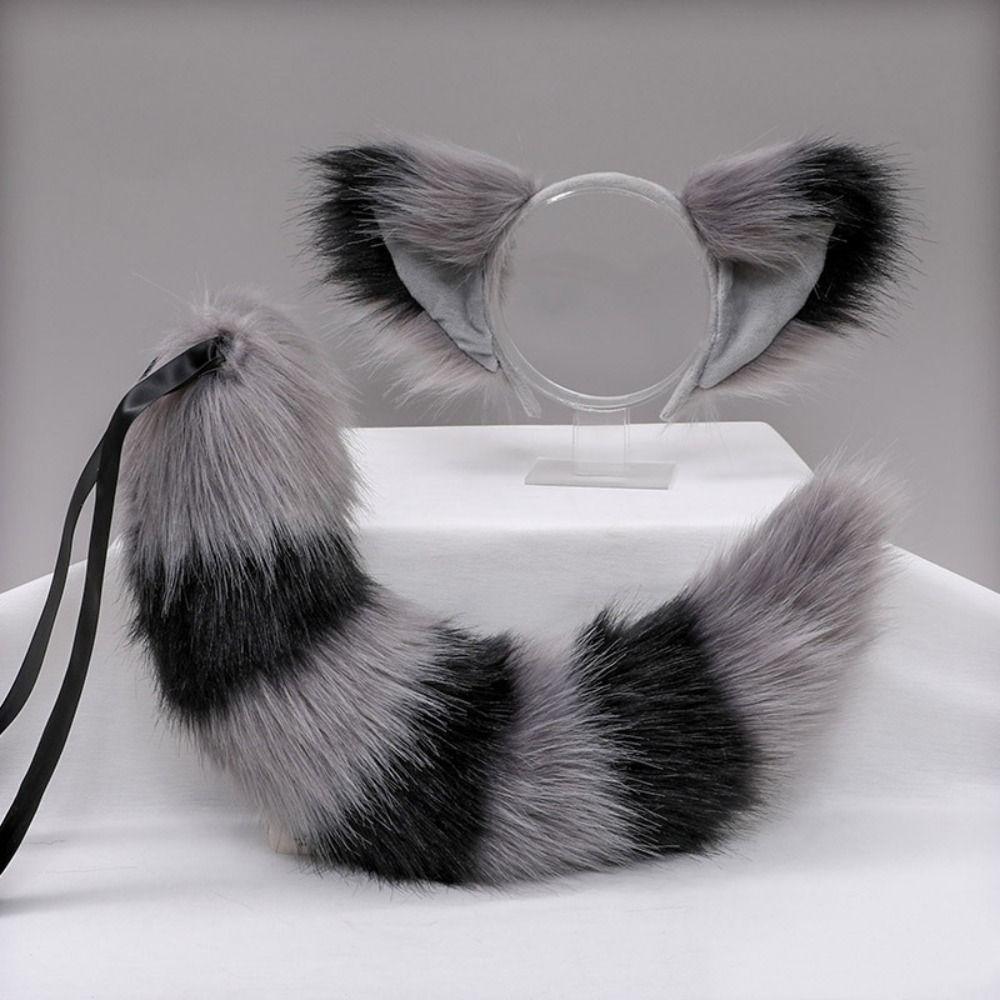 Cat Tail Plush Cat Tail and Ears Set Cat Ear Halloween Animal Cosplay Props  Adult