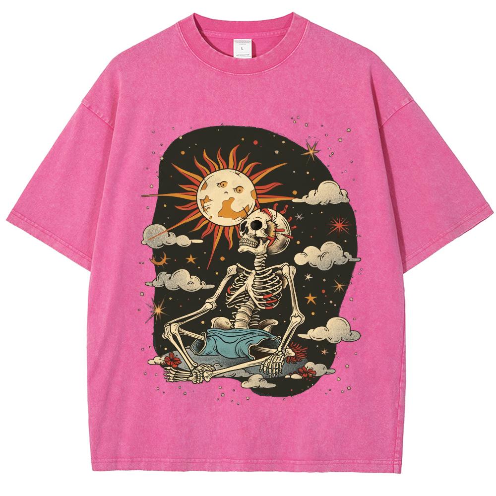 

Мужские футболки с принтом в виде черепа и солнца в винтажном стиле, уличный хип-хоп, ретро, панк, готика, харадзюку, повседневные, хлопковые, с коротким рукавом L