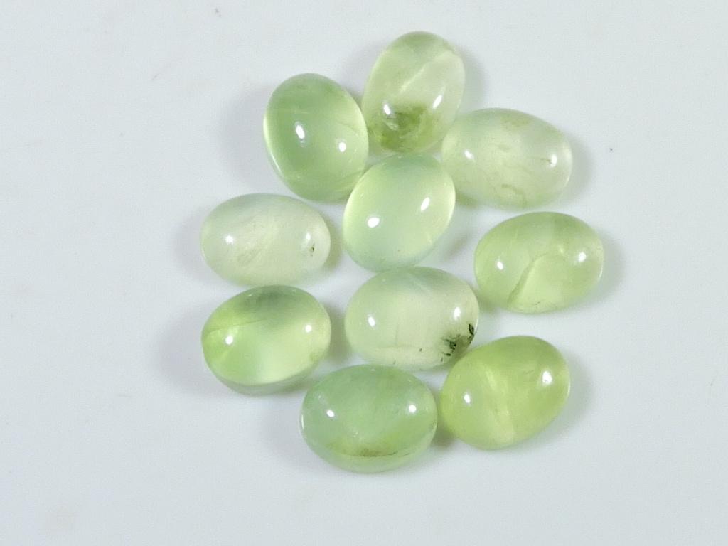 20Cts. Natural Green Prehnite Oval Cabochon Loose Gemstone 10 Pcs Lot 6X8MM RQ-1936