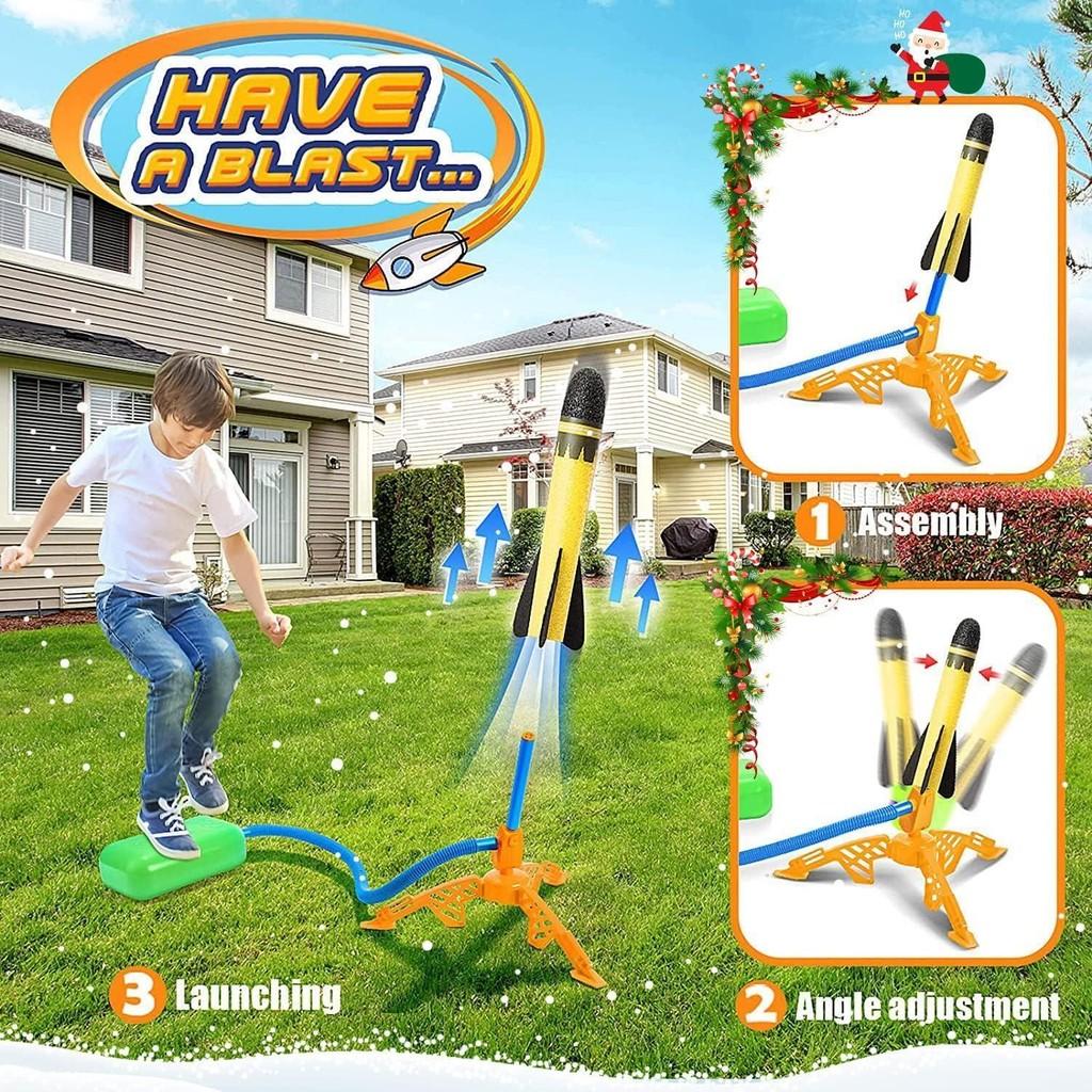 Kid-friendly Colorful Outdoor Toy Foot-powered Glowing Rocket Launcher For Fun Adventures
