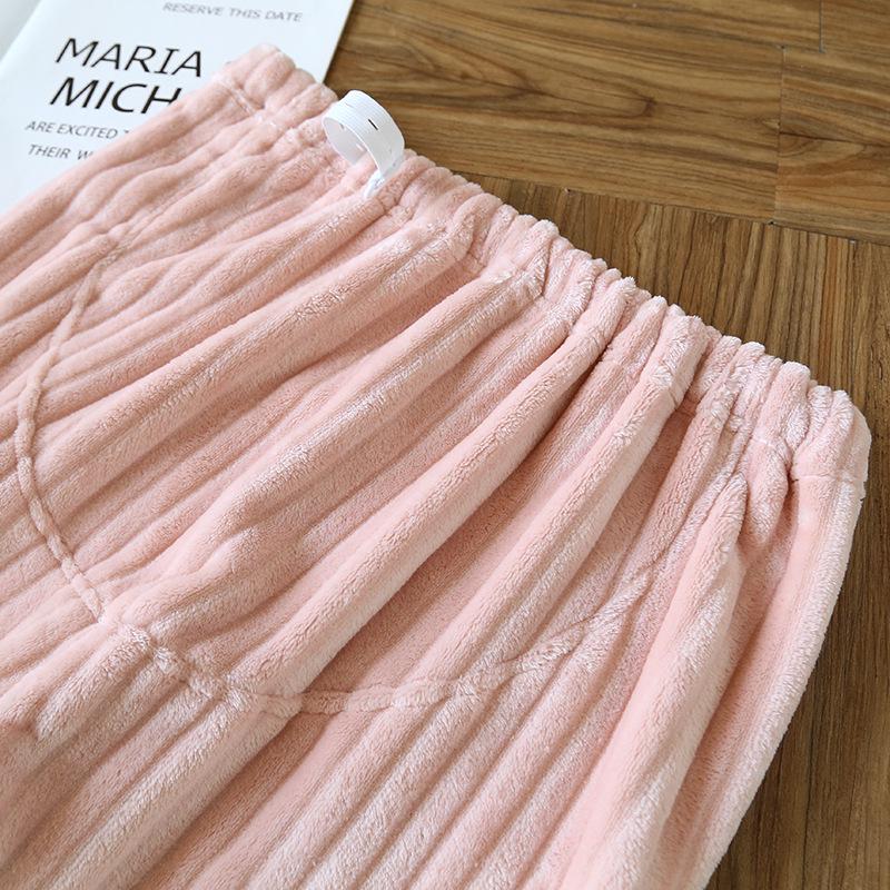 Plus Size Adjustable Maternity Flannel Sleep Pants - Coral Fleece for Warmth & Belly Support