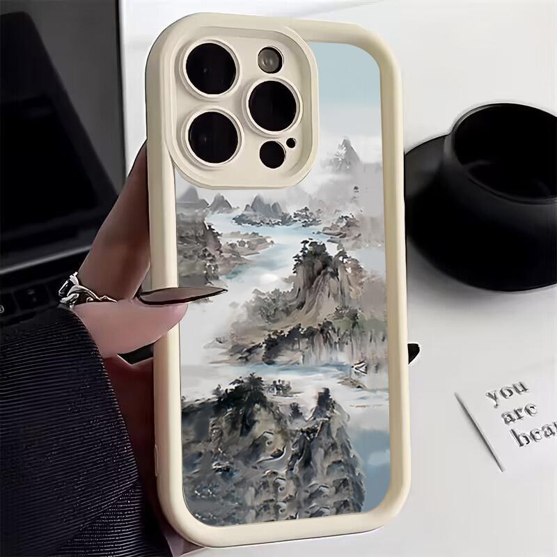New Chinese Style Landscape Pavilion Art Phone Case for iPhone 17 16 15 14 13 12 11 Series Pro Max Plus Double Layer Protection