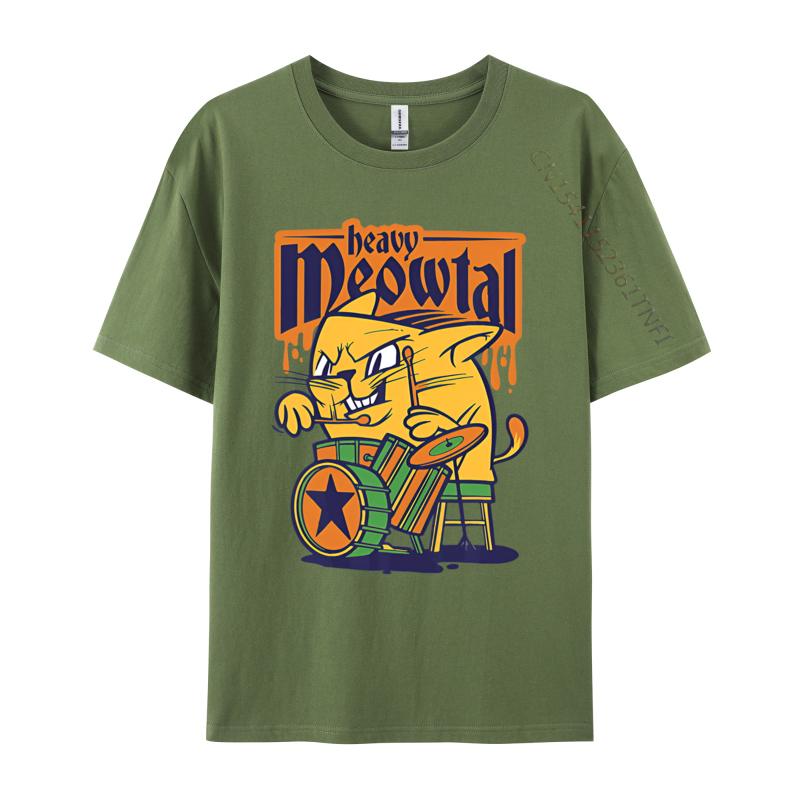 Heavy Meowtal Cat Saying Drum Sloth Tshirt Graphic TShirts Custom Cotton T Shirts Printing Tops Shirt