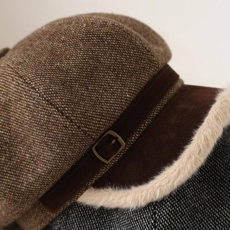 Octagon Hat Female Beret Autumn and Winter Style Fleece Warm Newsboy Hat Painter's Hat New Style