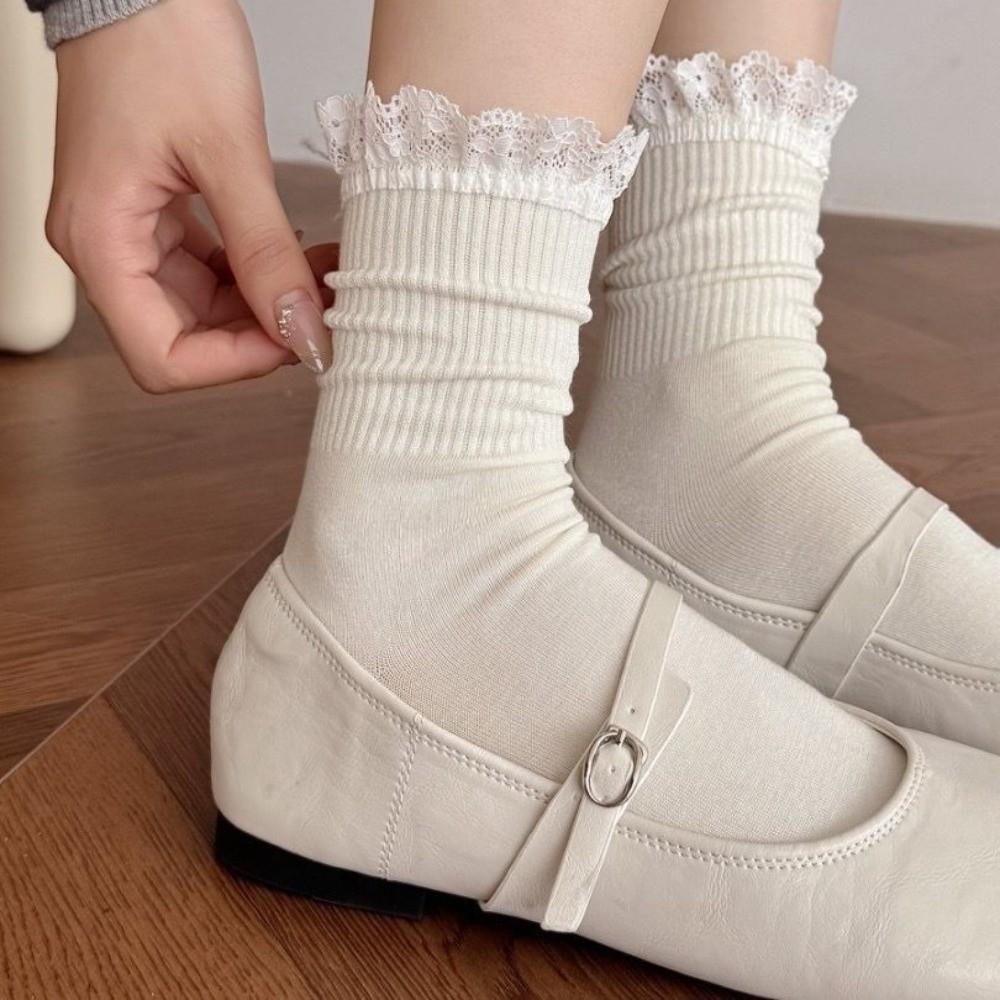 Breathable Women's Socks Lace Frilly Crew Socks Fashion Long Socks