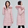 Medium and Long Butterfly Print Thin Cotton Clothes Women's Large Size Velvet Waist Hooded Large Fur Collar Cotton-padded Clothes
