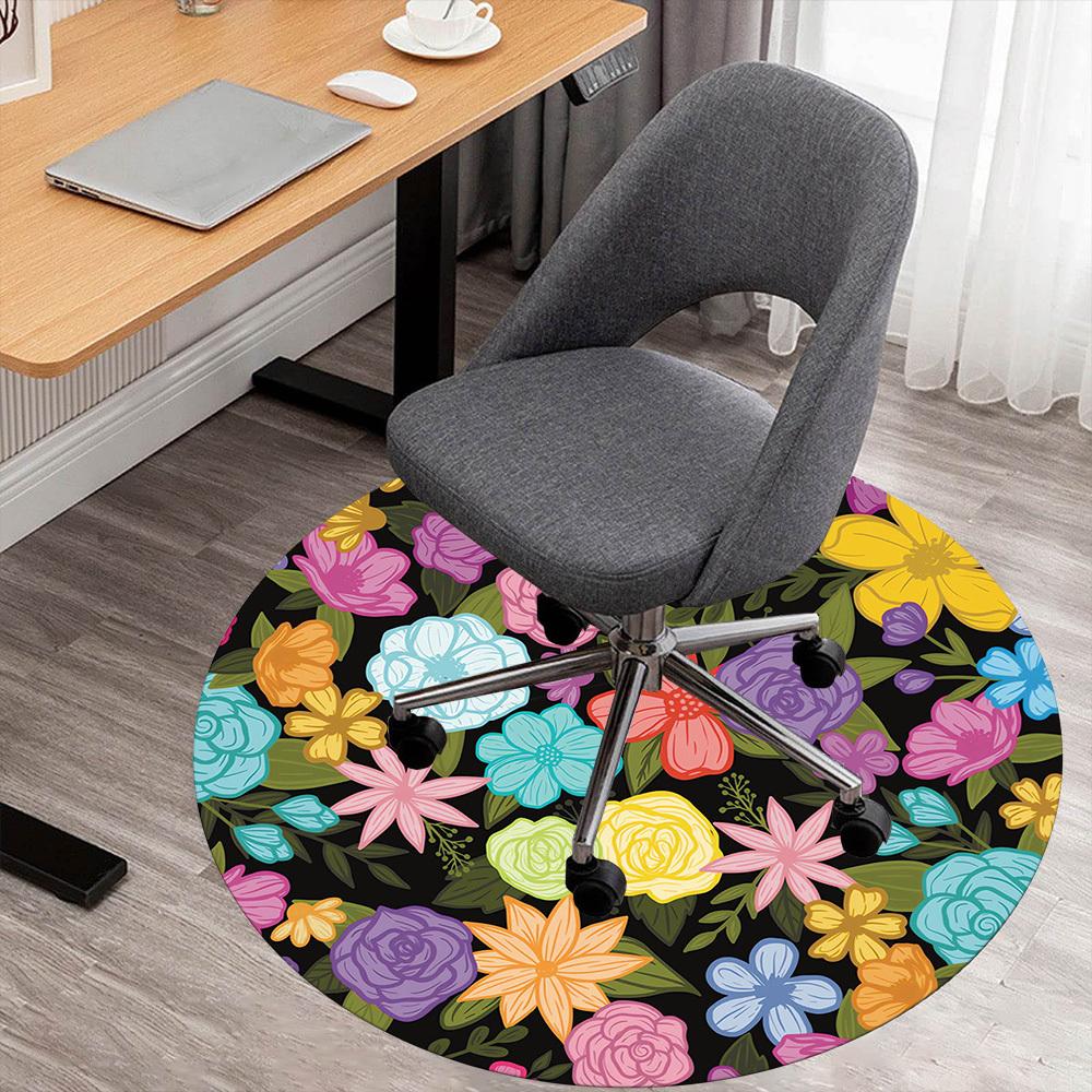 1pc Flowers Pattern Round Chair Mat Area Rug - Non-Slip, Floor Mat for Office, Bedroom, and Indoor Decor -1002163