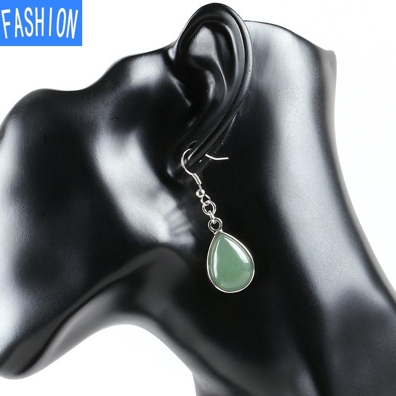 

Европейские и американские модные женские серьги с каплями воды, женские серьги с натуральными полудрагоценными кристаллами, простые серьги greenaventurine