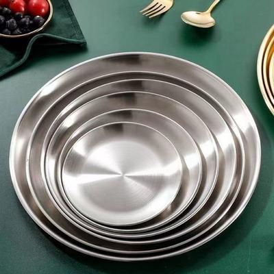 Edelstahl Knochen Spucken Gericht Silber Flache Tablett Metall Esszimmer Disc Runde Platte Dessert Geschirr