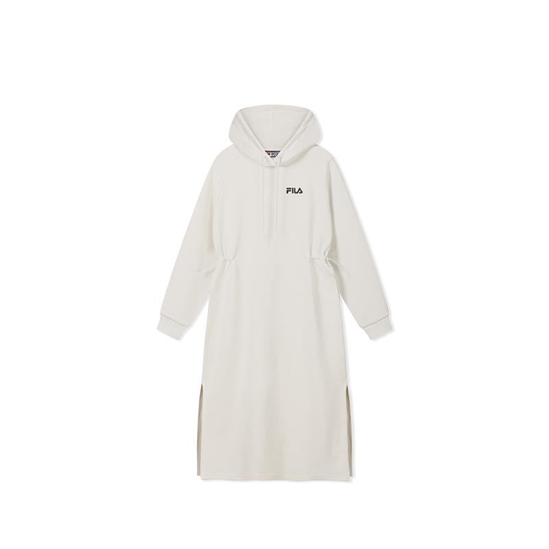 FILA Original Soft Waist Long Skirt Fashion Versatile Long Sleeve Dress Women dresses Lactose F51W639302FBG
