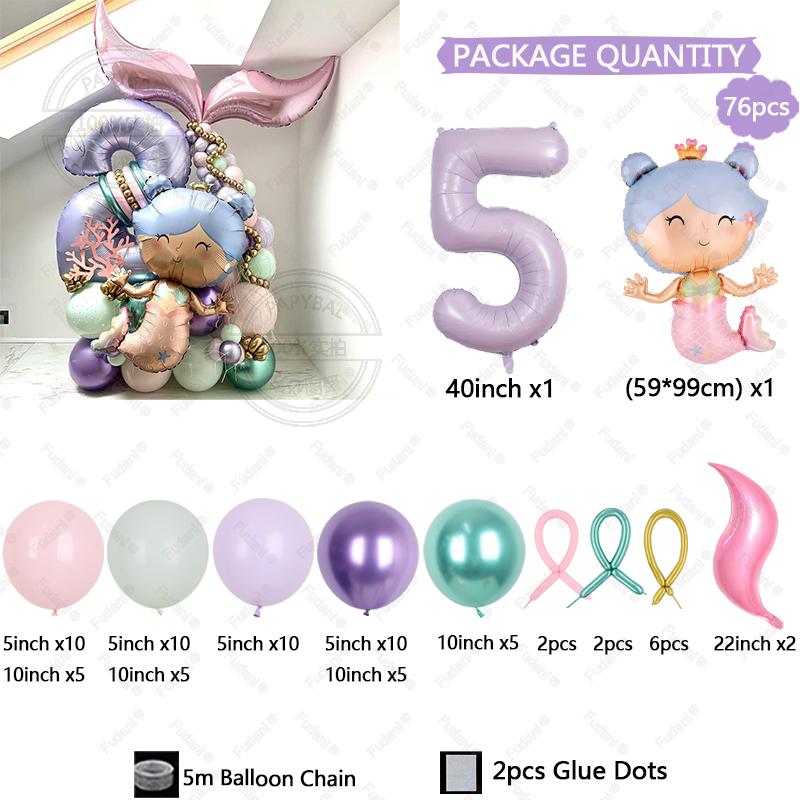 

76Pcs The Little Mermaid Balloons Set With Macaron Latex Balloons Girl Birthday Party Favors Decoration Supplies Kids Toys As The Picture