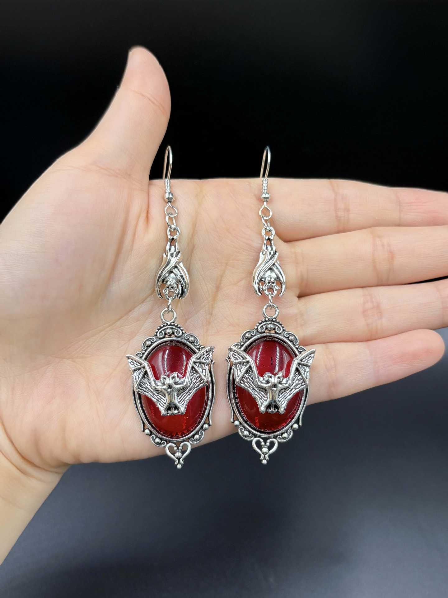 Gothic Retro Bat Gem Earrings - Halloween Style