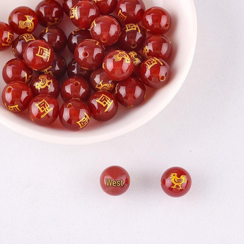 Náramek a přívěsek z červeného achátu dvanácti znamení zvěrokruhu s DIY distančními korálky ve tvaru sudu