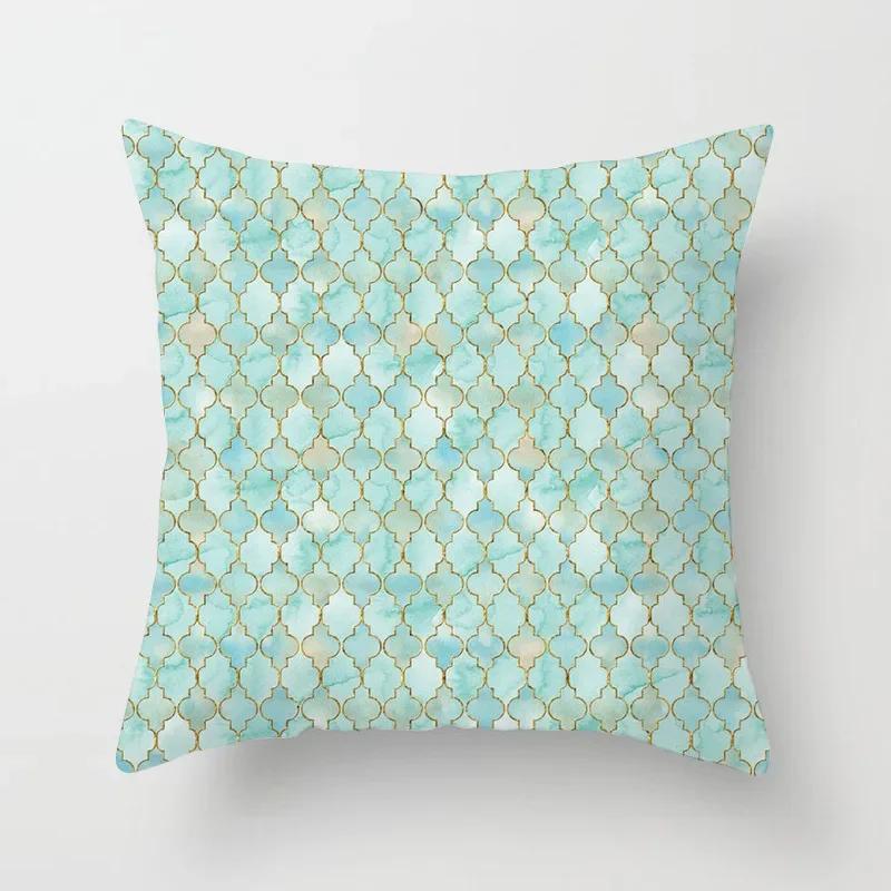 Mint Green Geometric Printed Pattern Cushion Cover for Home Living Room Sofa Decoration Square with Polyester Pillowcase