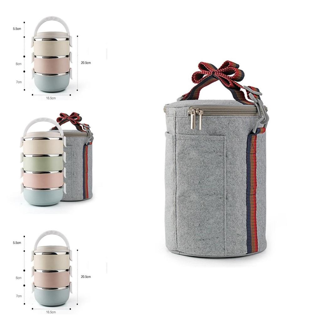 Elegantní 3patrový nerezový termicky izolovaný piknikový obědový box pro celodenní čerstvost