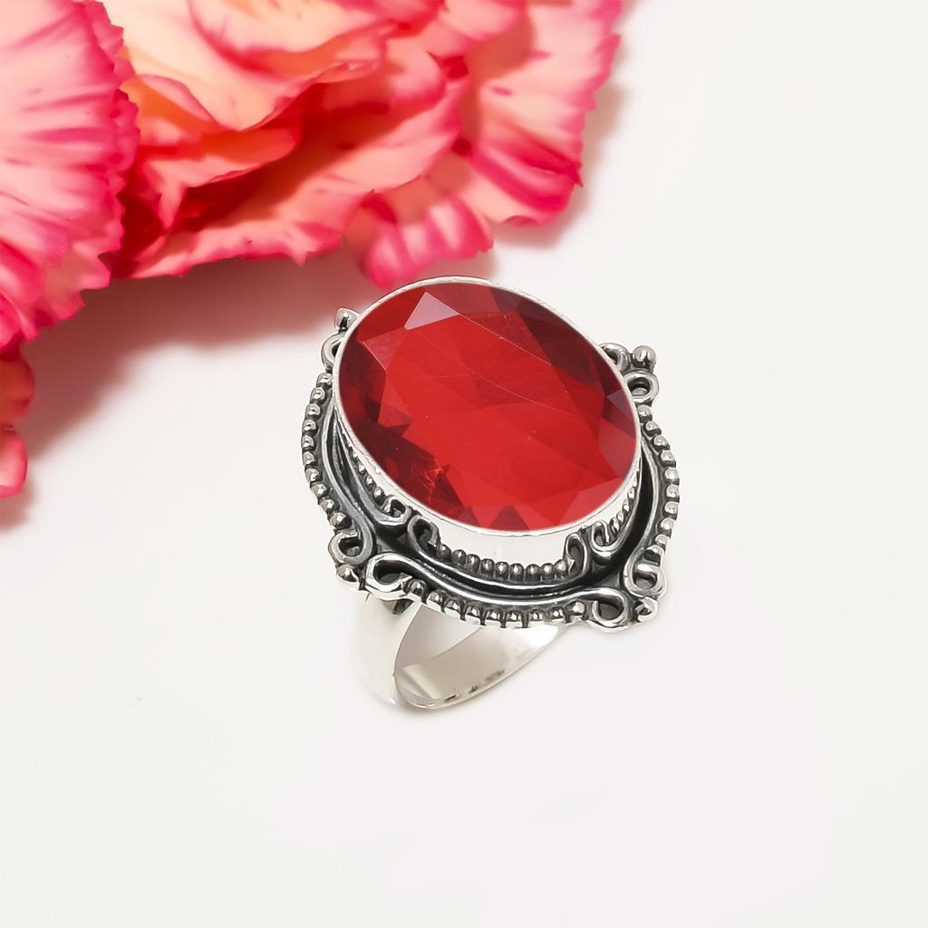 Red Garnet 925 Sterling Silver Ring V6402, Red Ring, Oval Ring, Valentin's Day Gift, Gift For Her, Birthday Gift, Handmade Jewelry, Silver Jewelry, Un