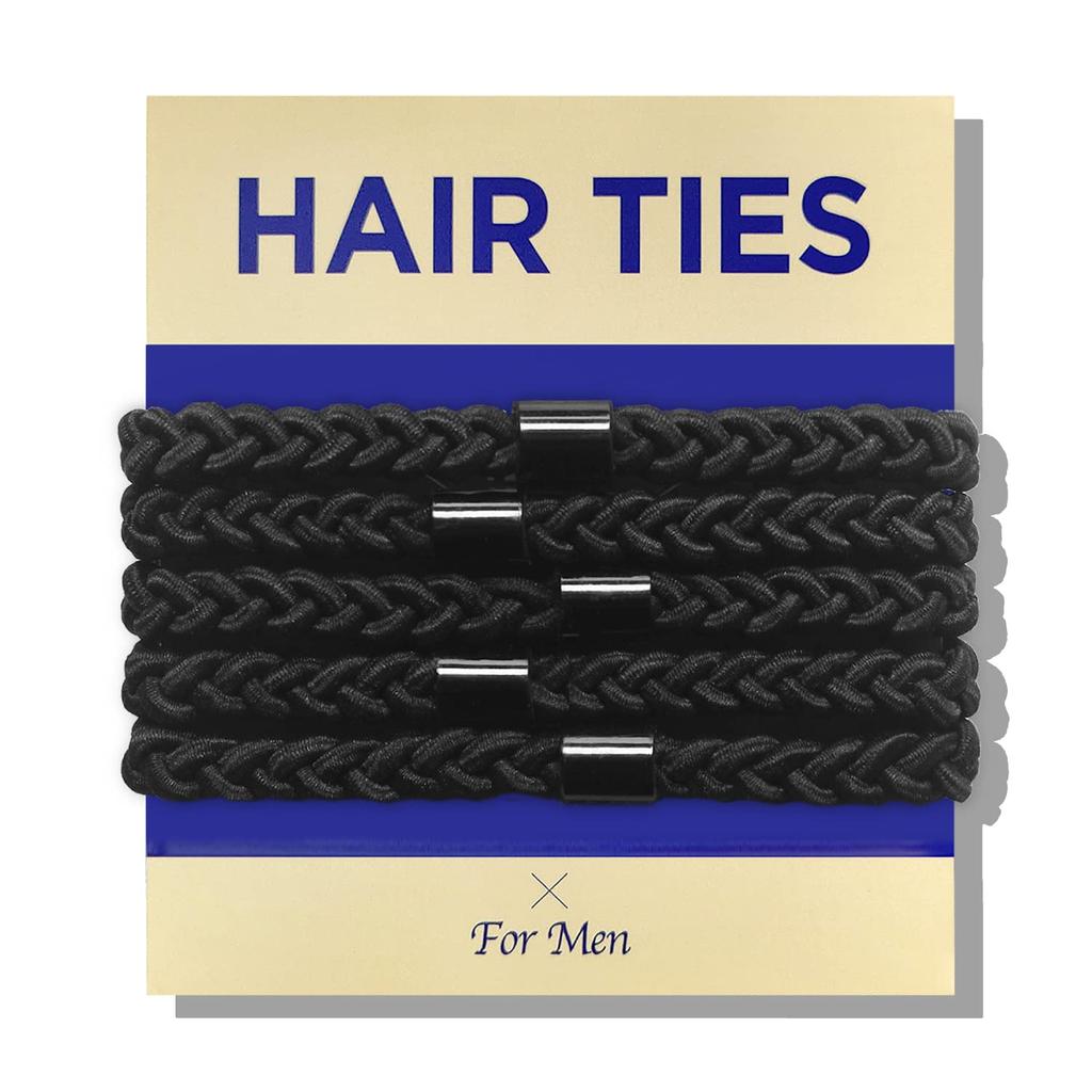 HAVHAF Mens Hair Ties 5 Pieces - Buns Curly Thick Dense Rubber Bands Men No Damage Creases Breakage Bun Long (Black)