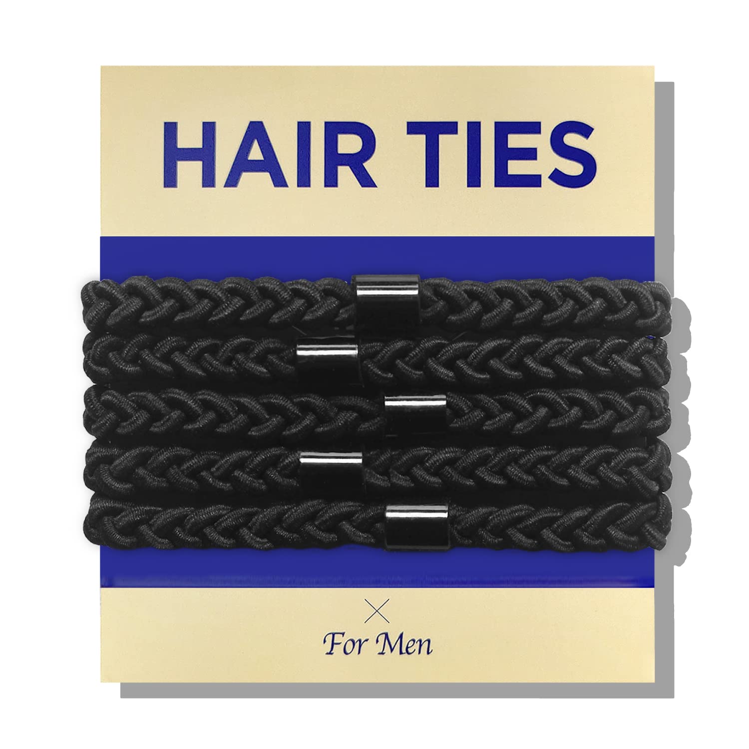 HAVHAF Mens Hair Ties 5 Pieces - Buns Curly Thick Dense Rubber Bands Men No Damage Creases Breakage Bun Long (Black)