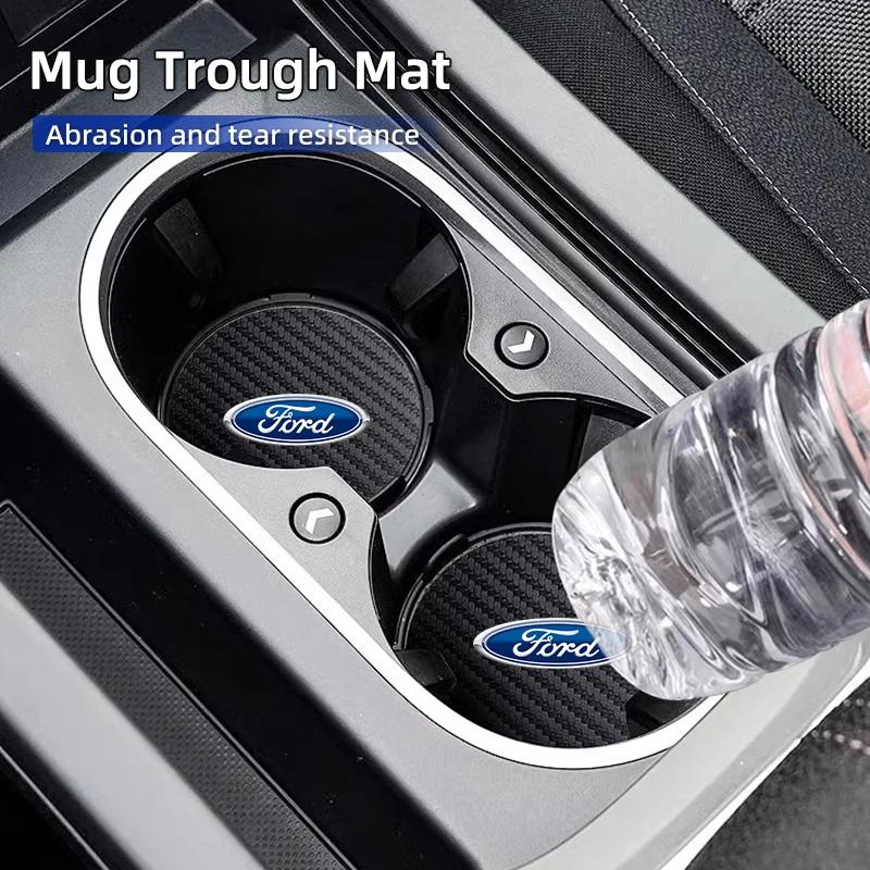 Car Carbon Leathe Coasters Centre Console Water Centre Console Cup Non-Slip Mats For Ford Fiesta Focus mk2 mk3 Ranger  Mustang CVY1