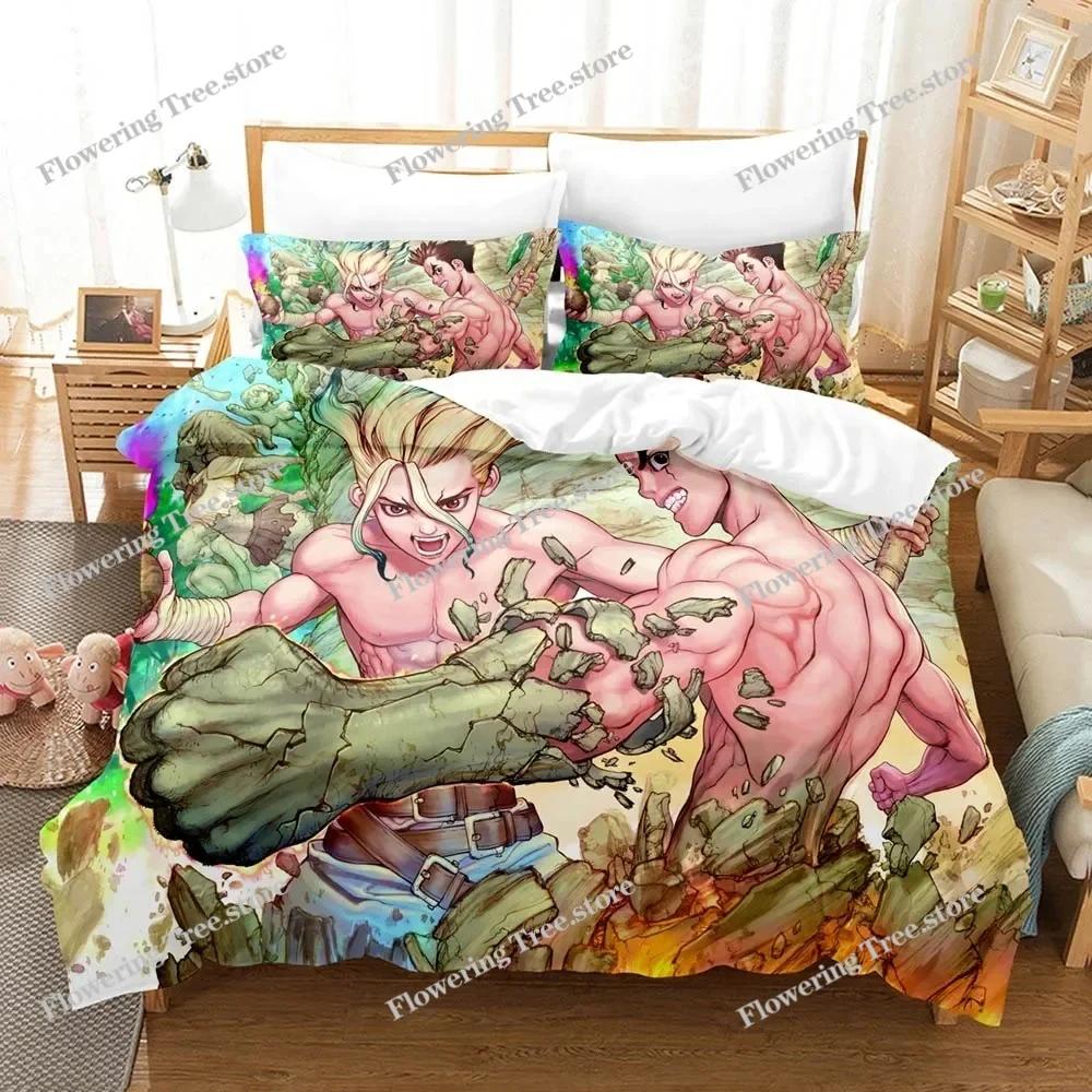 3D Printed Anime Dr Stone Bedding Set Cartoon Duvet Cover Double Twin Full Queen King Adult Kids Bedclothes Quilt Cover