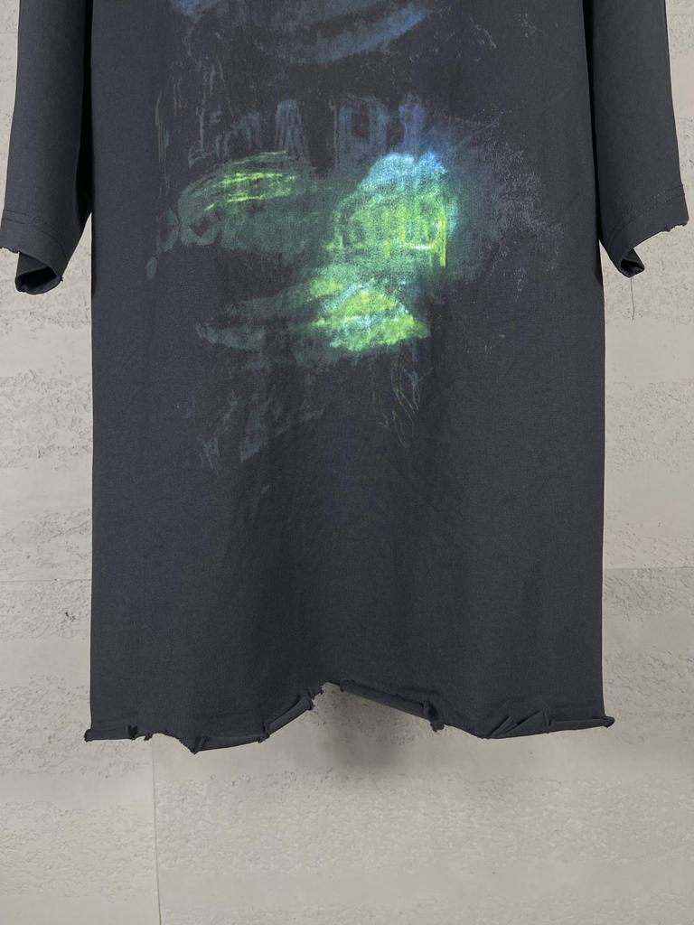 Authentic Paris B Distressed Hem Washed Blurred Pattern Unisex T-Shirt