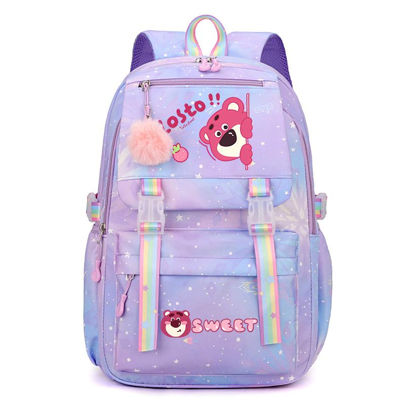 College Style Strawberry Bear Cute Cartoon Print Student Schoolbag Lightweight Ridge Protection Large Capacity