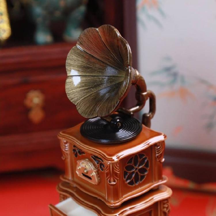 Detailed Miniature Phonograph Dollhouses Display Enhances Living Room Pretend Play Accessories